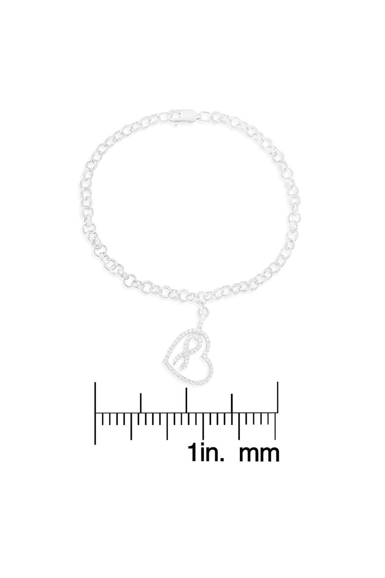 .925 Sterling Silver 1/4 Cttw Diamond-Accented Heart and Ribbon Charm Link Chain Bracelet, Alternate, color, Silver