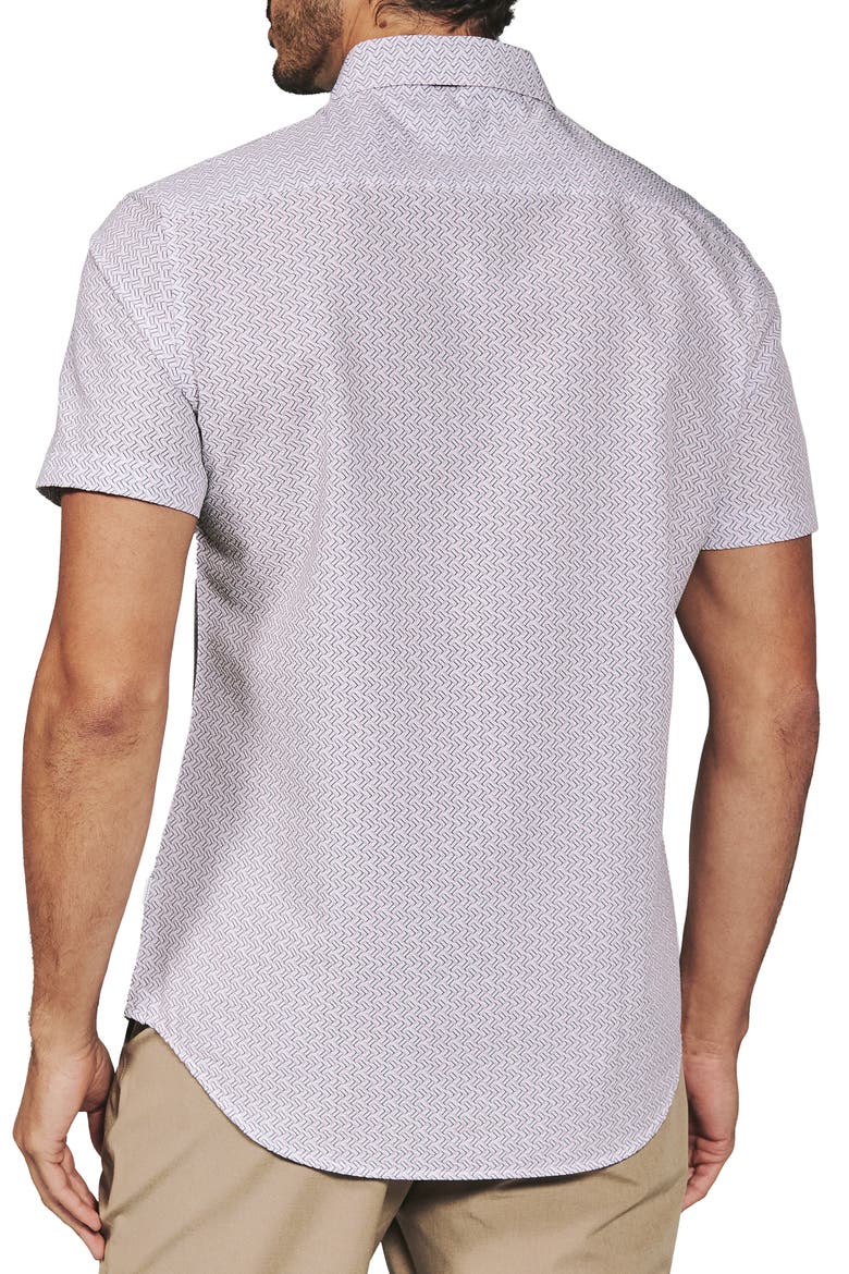 Noah Geo Print Short Sleeve Performance Button-Up Shirt, Alternate, color, DUSTY ROSE