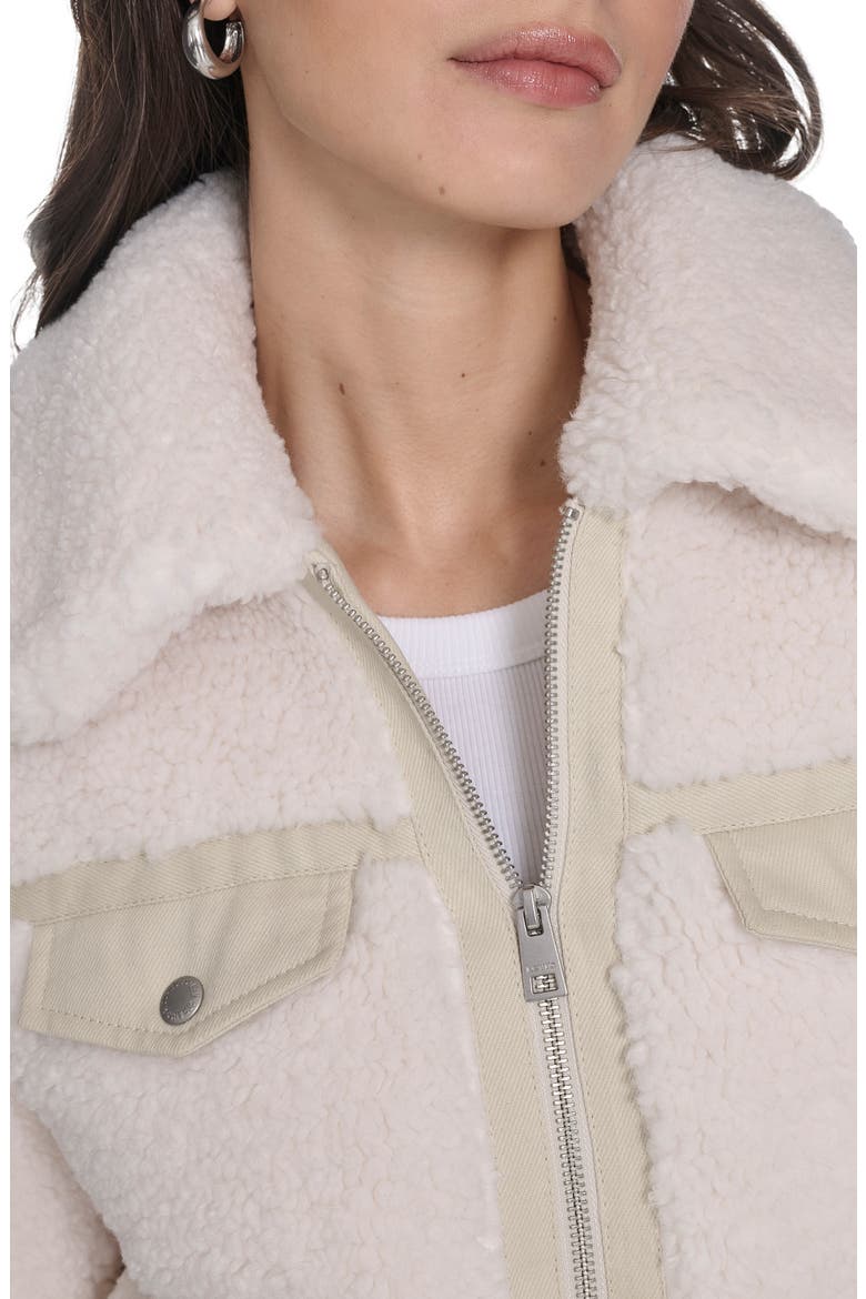 Fleece & Denim Bomber Jacket, Alternate, color, CREAM