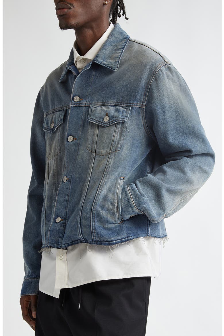 Raw Hem Denim Trucker Jacket, Alternate, color, GREY BLUE
