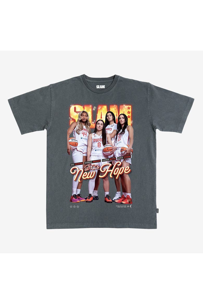Unisex SLAM Lauren Betts, Sonia Citron, Georgia Amoore & Kiki Iriafen Charcoal Washington Mystics Group Photo Cover T-Shirt, Main, color, Charcoal