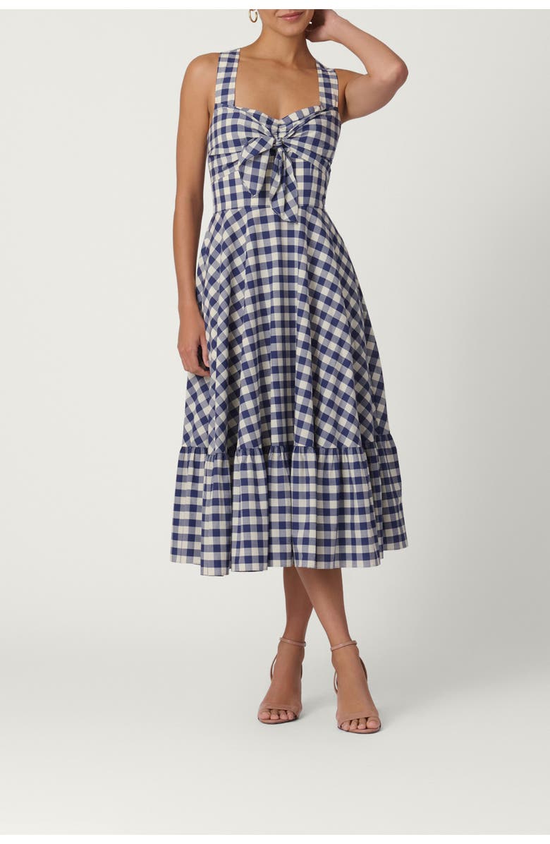 Shoshanna Gingham Nellie Dress, Main, color, Navy/Optic