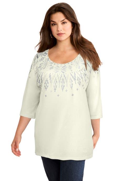 Three Quarter Sleeve Embellished Tunic (Plus)