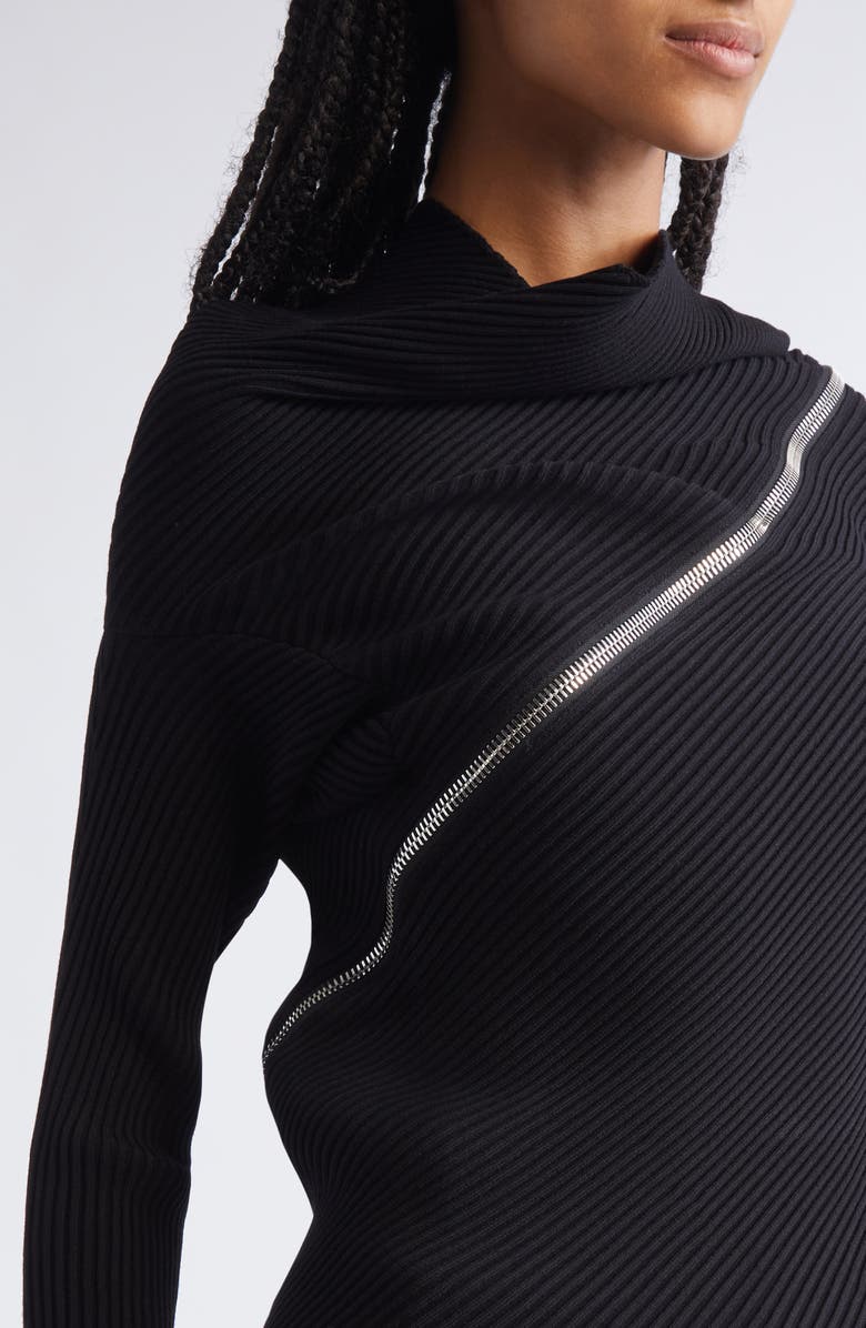 Jean Paul Gaultier Asymmetric Zip Cowl Neck Sweater, Alternate, color, Black