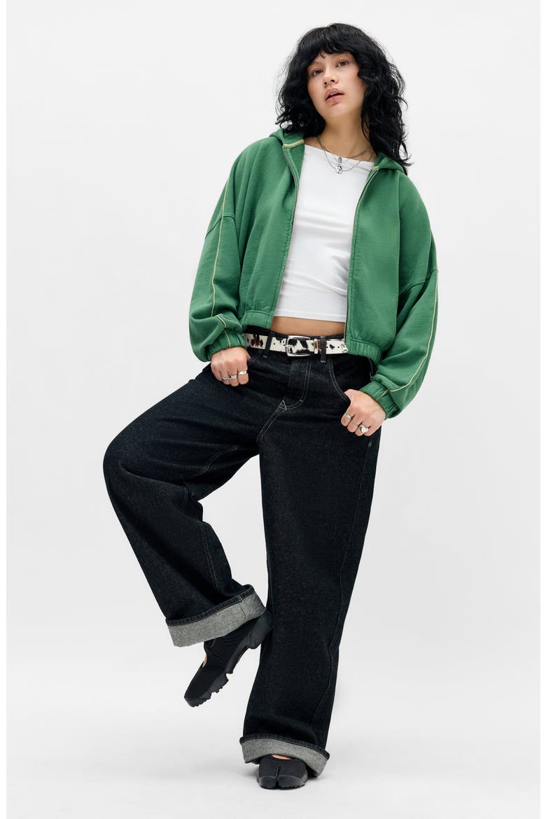 Bubble Hem Zip Hoodie, Alternate, color, GREEN