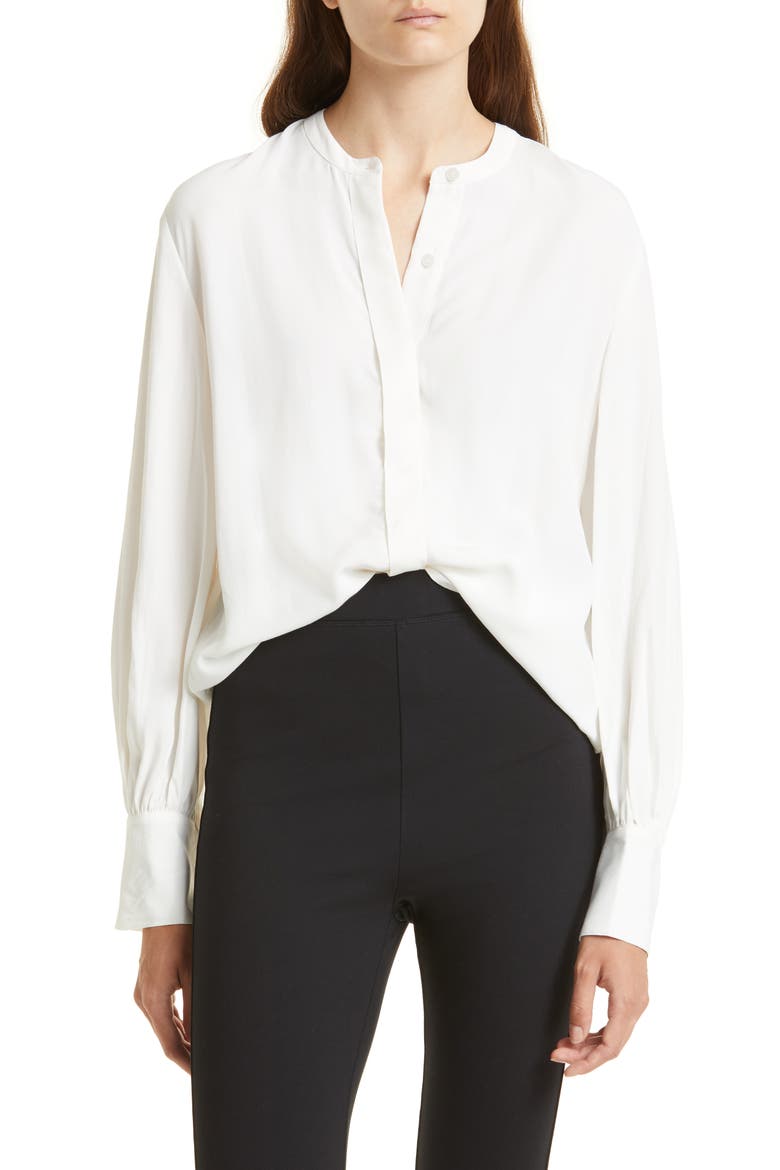 Floral Covered Placket Top, Main, color, IVORY CLOUD