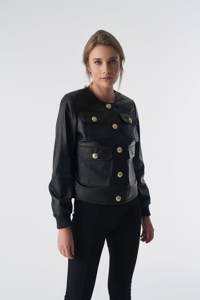 Beatrice Leather Jacket, Alternate, color, Black