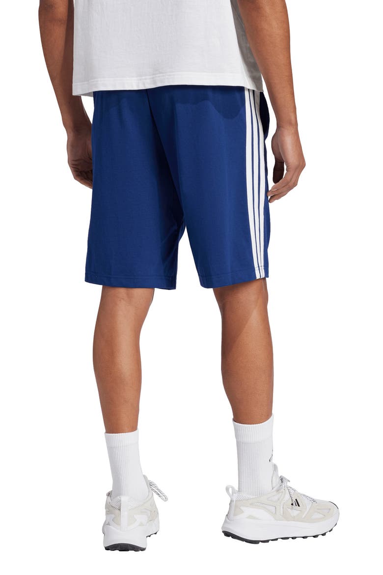 Essentials 3-Stripes Fleece Shorts, Alternate, color, DARK BLUE/ WHITE