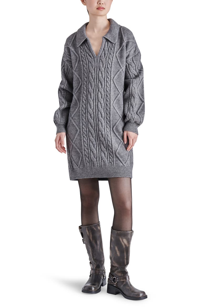 Debbie Long Sleeve Cable Sweater Minidress, Main, color, HEATHER GREY