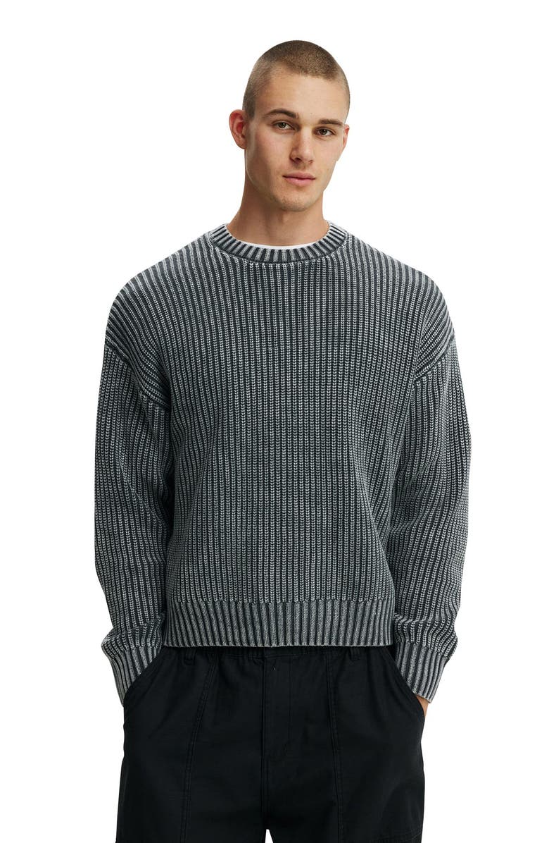 Cotton On Men's Washed Box Fit Crew Knit, Main, color, Washed Black