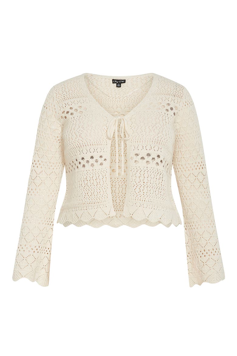 Tie Front Open Stitch Cardigan, Alternate, color, IVORY