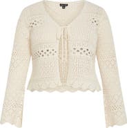 City Chic Tie Front Open Stitch Cardigan