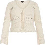 City Chic Tie Front Open Stitch Cardigan