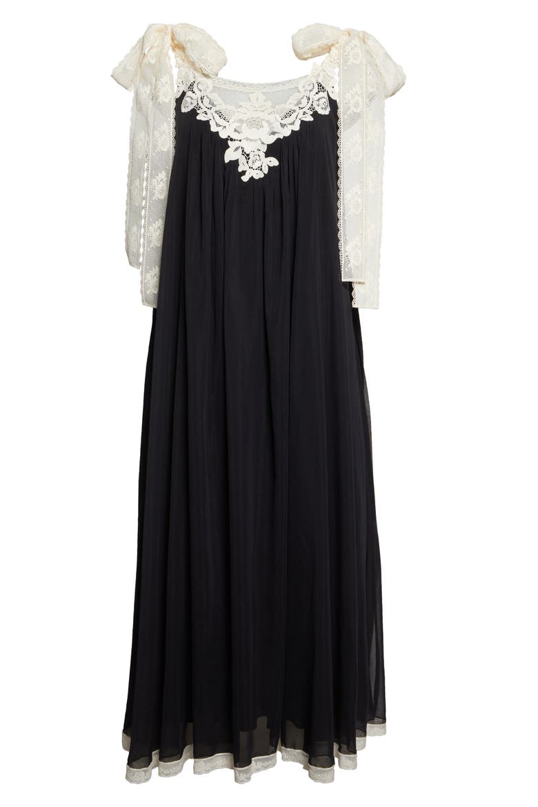 Roselight Lace Trim Cotton & Silk Slipdress, Alternate, color, BLACK