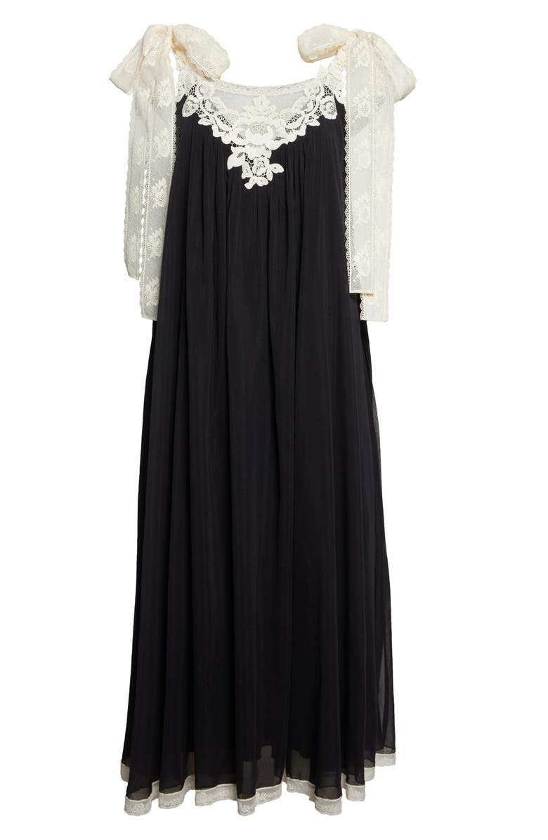 Zimmermann Roselight Lace Trim Cotton & Silk Slipdress, Alternate, color, Black