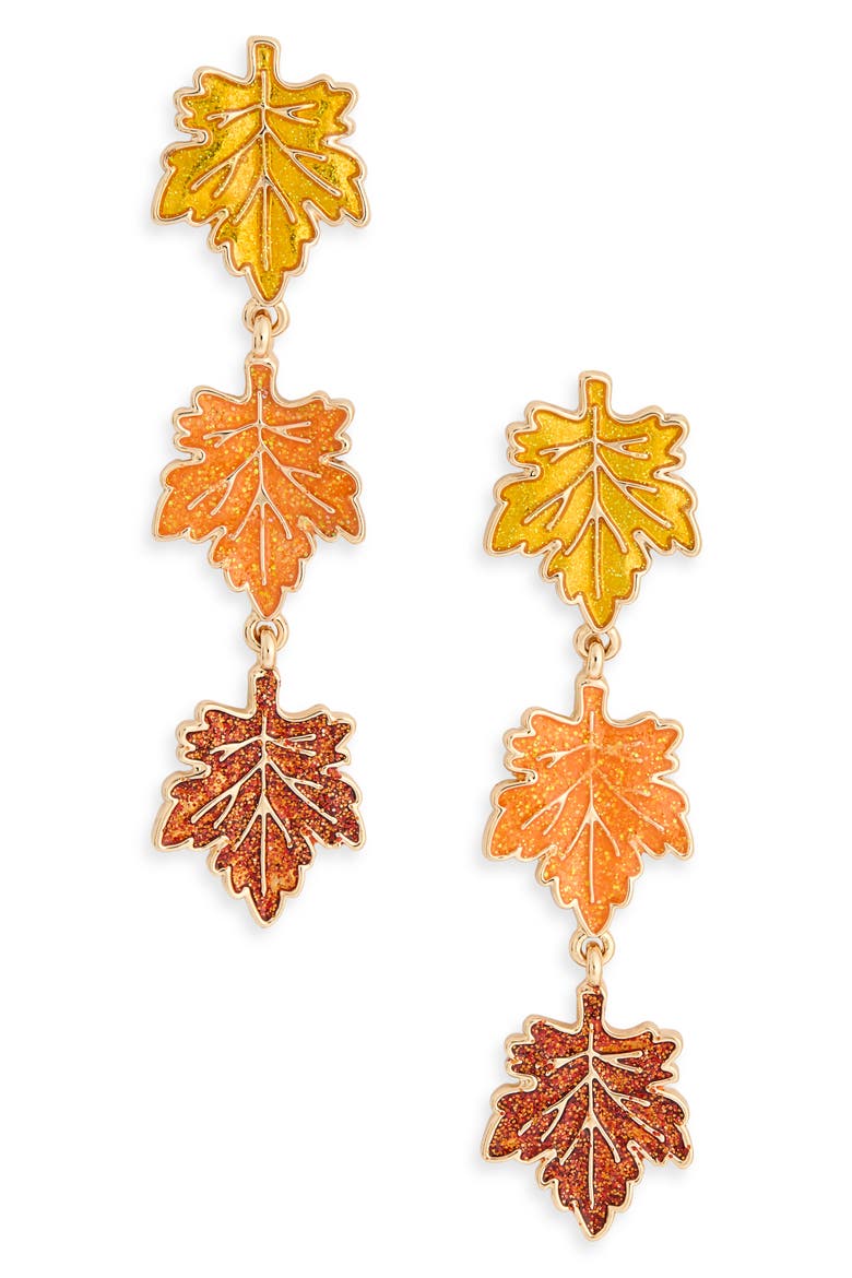 Maple Leaf Drop Earrings, Main, color, ORANGE MULTI- GOLD