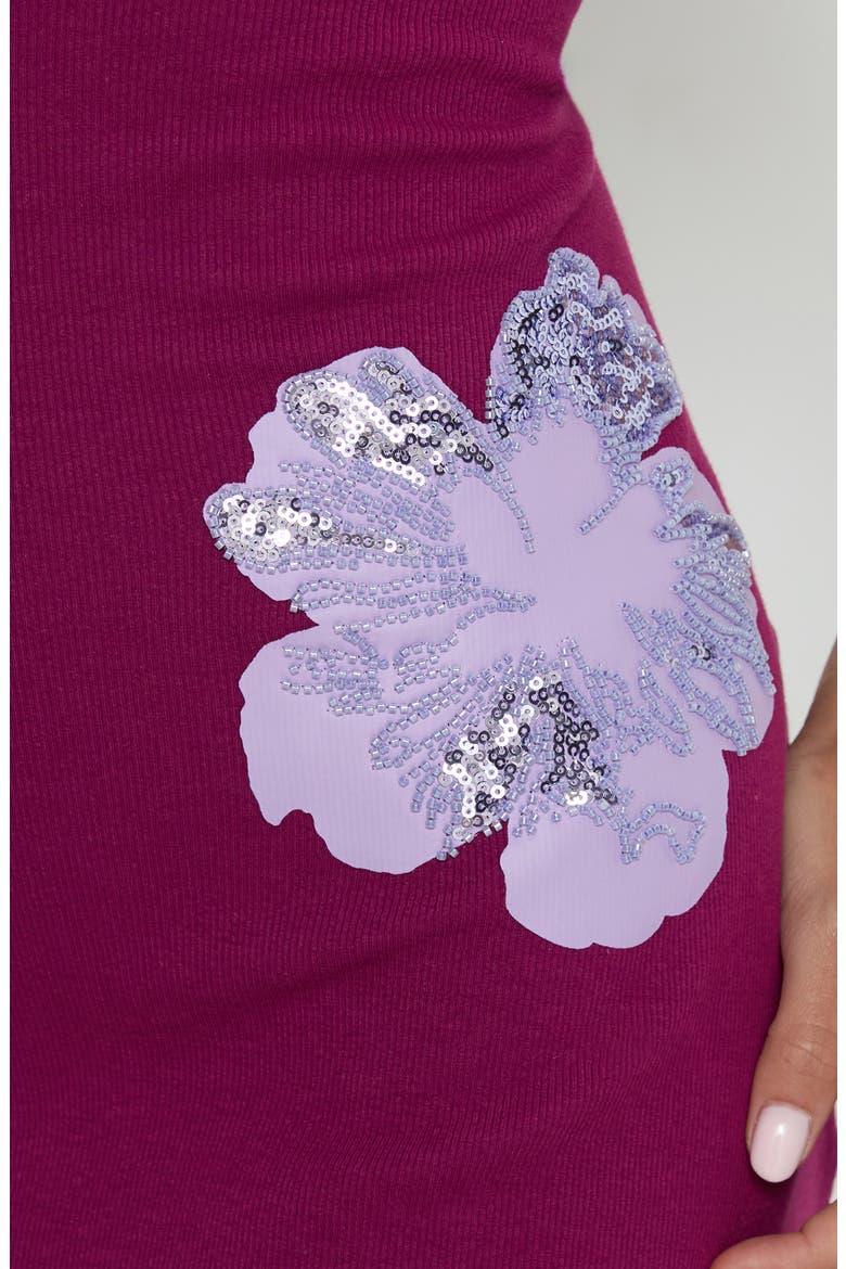 Admiration Embellished Detail Floral Rib Minidress, Alternate, color, PLUM