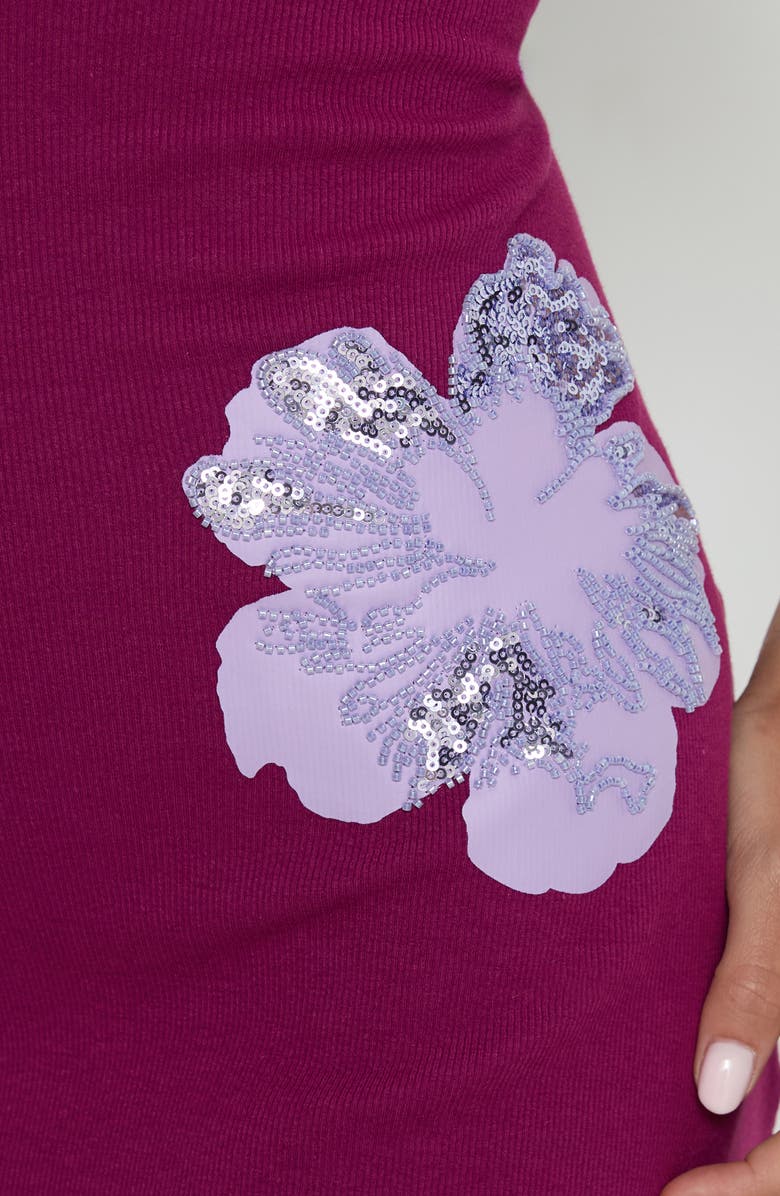 Princess Polly Admiration Embellished Detail Floral Rib Minidress, Alternate, color, Plum