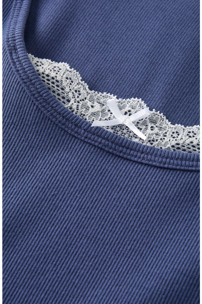 Kids' Peekaboo Lace Cotton Blend Rib Top, Alternate, color, BLUE INDIGO