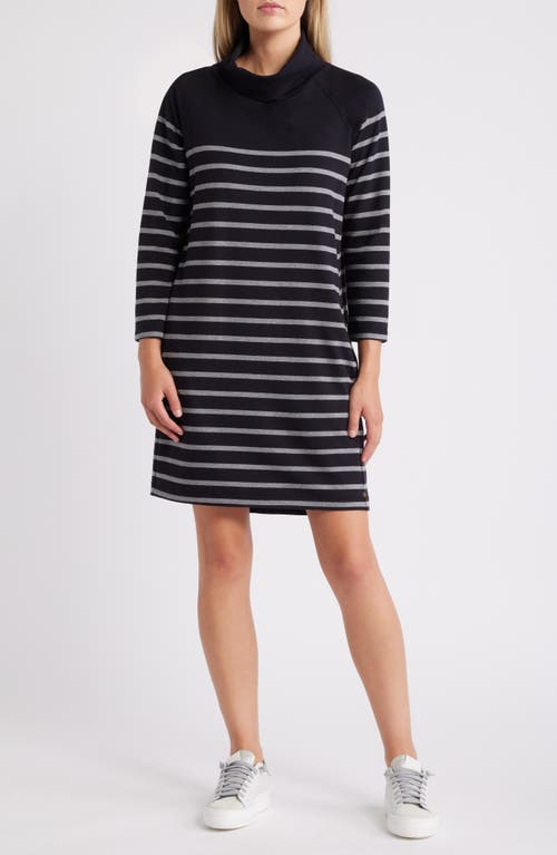 Hatley Stripe Cowl Neck Long Sleeve Cotton Blend French Terry Minidress in Caviar 