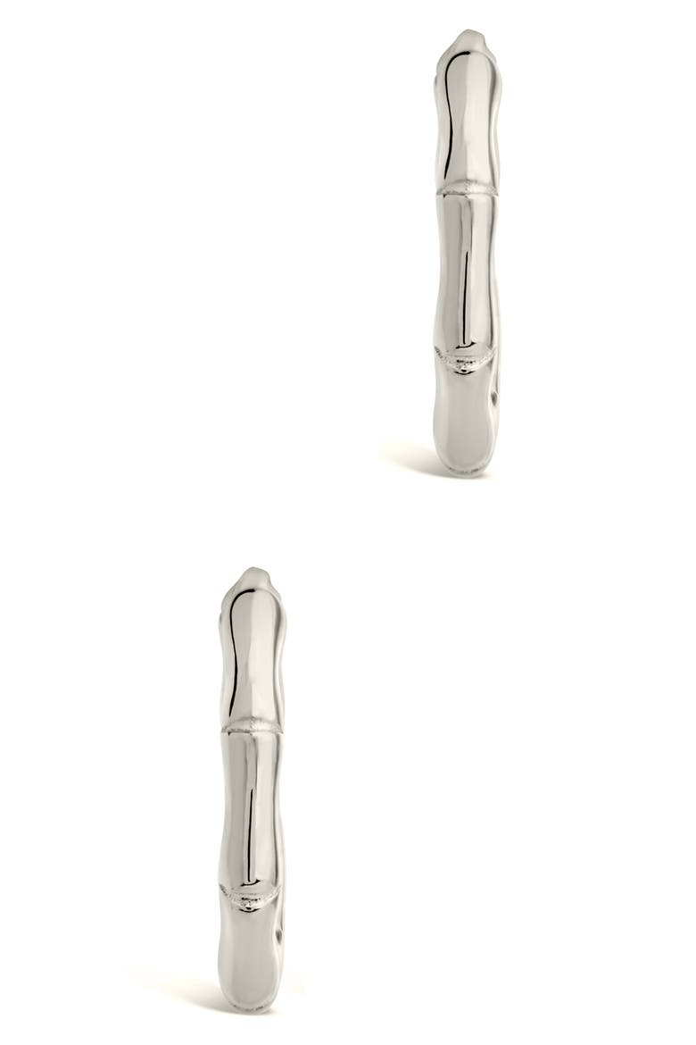 Bamboo Huggie Earrings, Alternate, color, SILVER