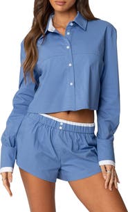EDIKTED Danette Crop Cotton Button-Up Shirt