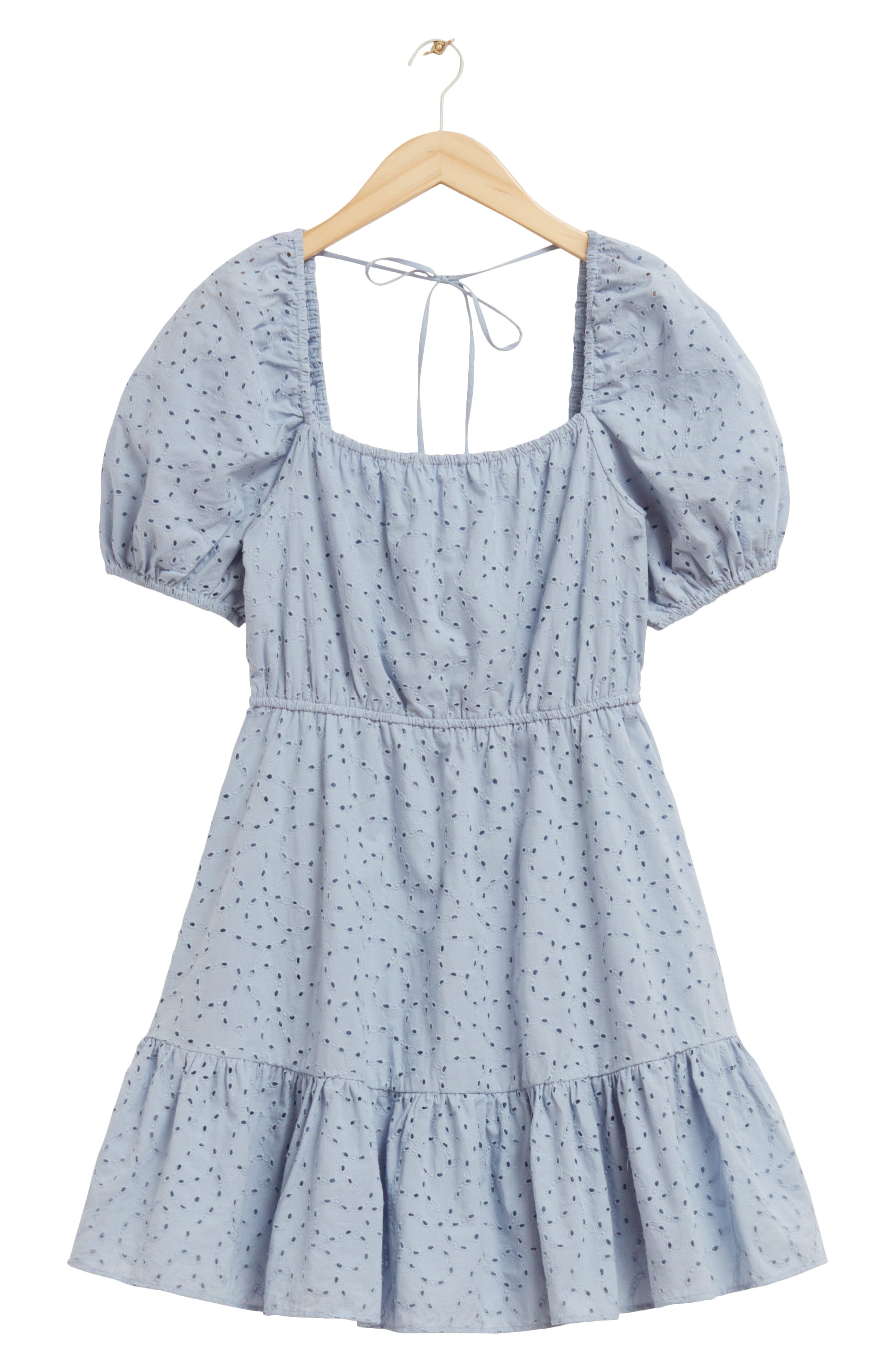 & Other Stories Puff Sleeve Organic Cotton Eyelet Dress