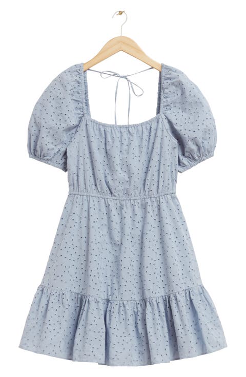 Puff Sleeve Organic Cotton Eyelet Dress