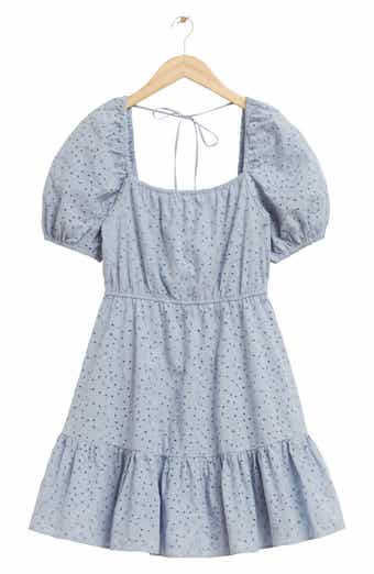 & Other Stories Puff Sleeve Organic Cotton Eyelet Dress
