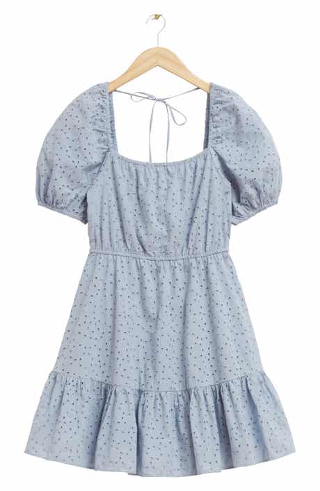 & Other Stories Puff Sleeve Organic Cotton Eyelet Dress