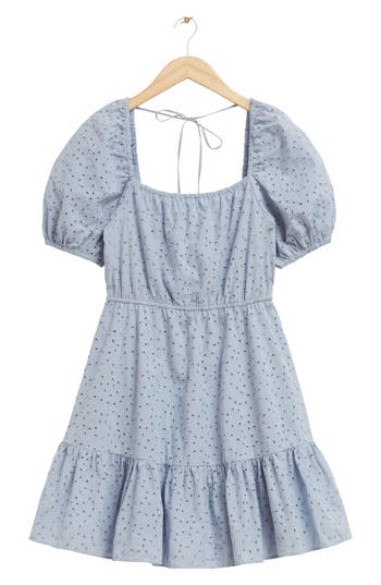 & OTHER STORIES & OTHER STORIES PUFF SLEEVE ORGANIC COTTON EYELET DRESS