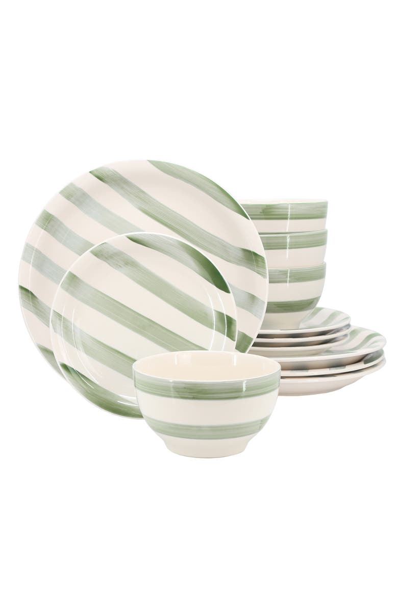 Gibson Home Kenwood Shores 12 Piece Stoneware Dinnerware Set, Main, color, Green