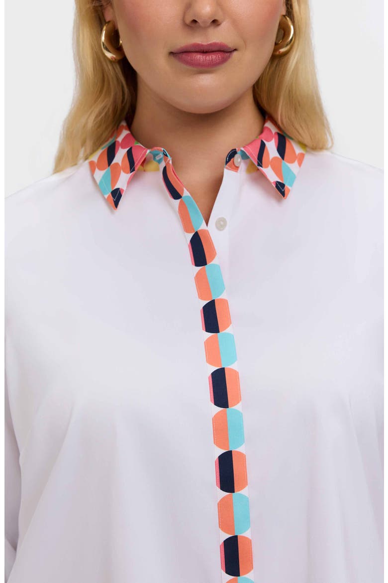 Luna Three-Quarter Sleeve Border Print Button-Up Shirt, Alternate, color, WHITE MULTI