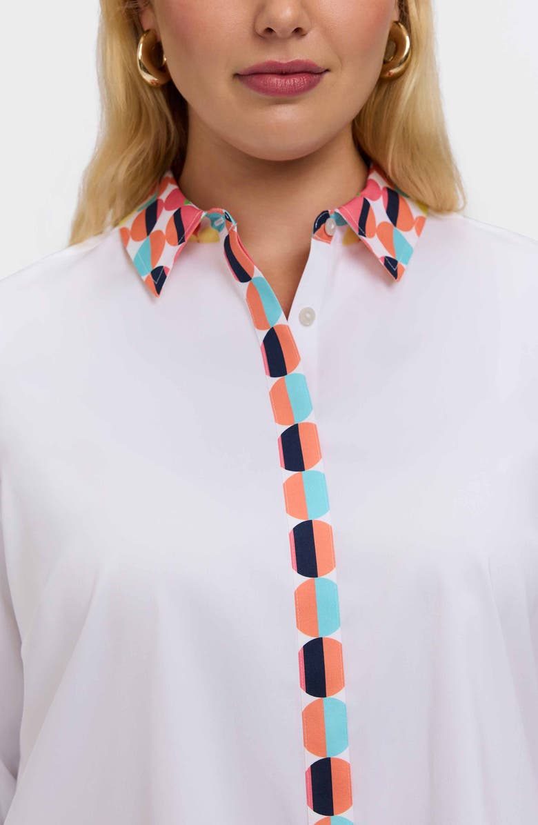 Foxcroft Luna Three-Quarter Sleeve Border Print Button-Up Shirt, Alternate, color, White Multi
