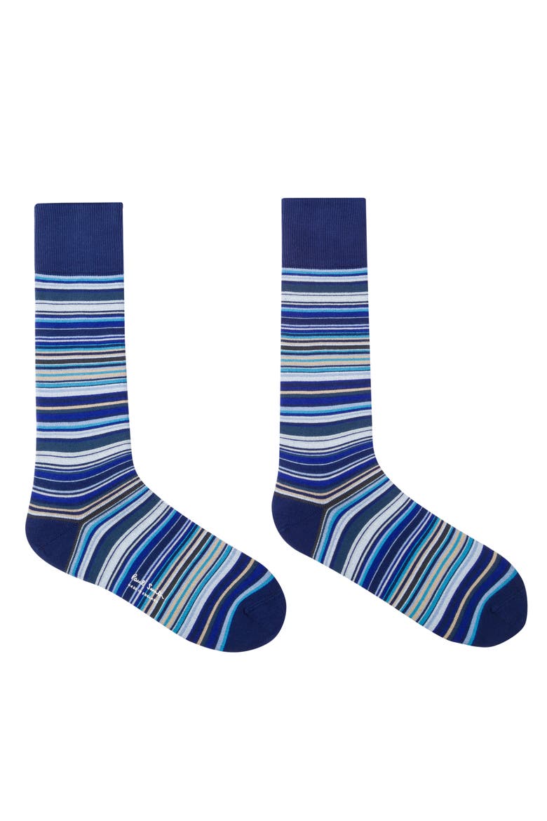 Stripe Cotton Blend Crew Socks, Alternate, color, NAVY