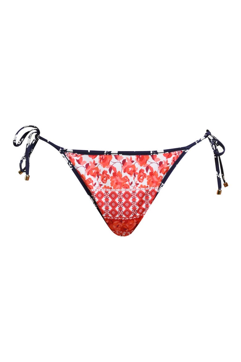 Flowers & Stripes Reversible Side Tie Bikini Bottoms, Alternate, color, RED MULTI
