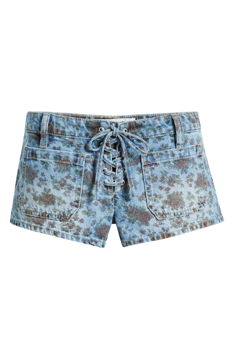 PTCL Nara Floral Lace-Up Low Rise Denim Shorts, Alternate, color, Indigo