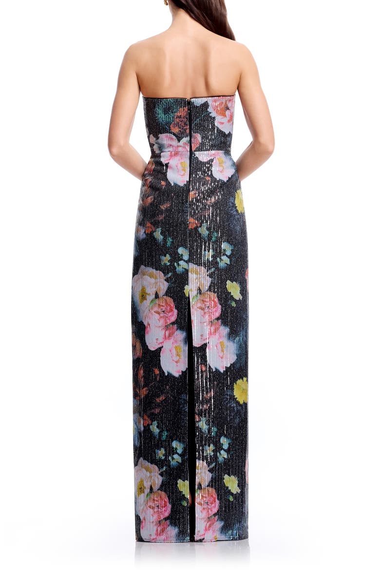 Vada Floral Sequin Strapless Gown, Alternate, color, BLACK MULTI