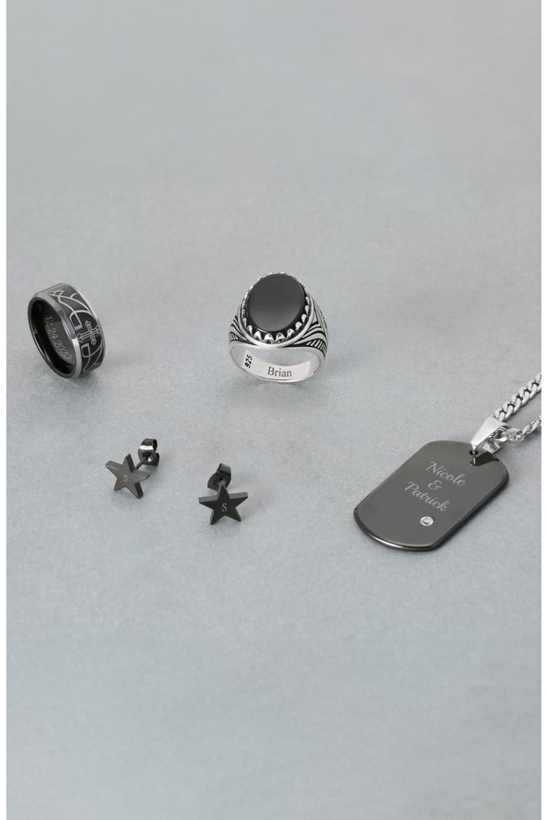 Men's Etched Statement Ring, Alternate, color, BLACK