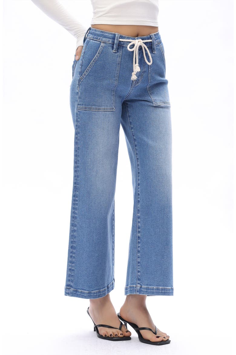 Drawstring High Waist Ankle Wide Leg Jeans, Alternate, color, MEDIUM BLUE