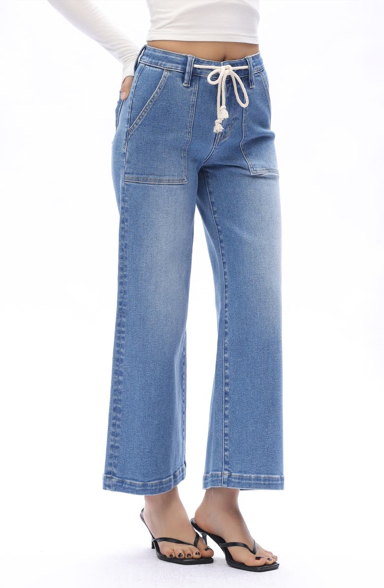 Bayeas Drawstring High Waist Ankle Wide Leg Jeans, Alternate, color, Medium Blue