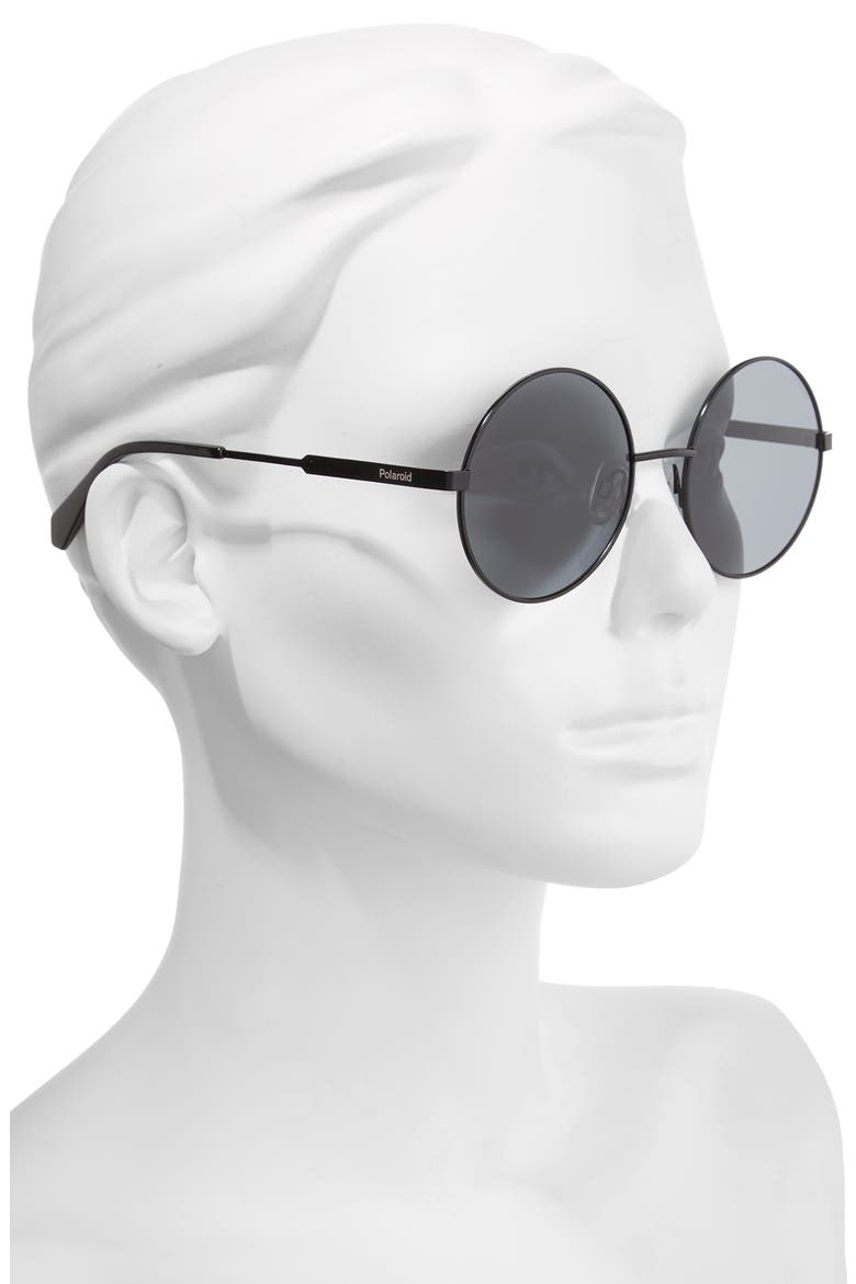 55mm Polarized Round Sunglasses, Alternate, color, BLACK