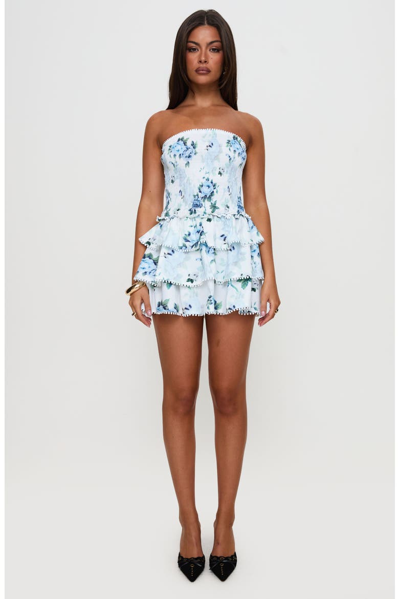 Sunkiss Frill Strapless Minidress, Alternate, color, WHITE/BLUE