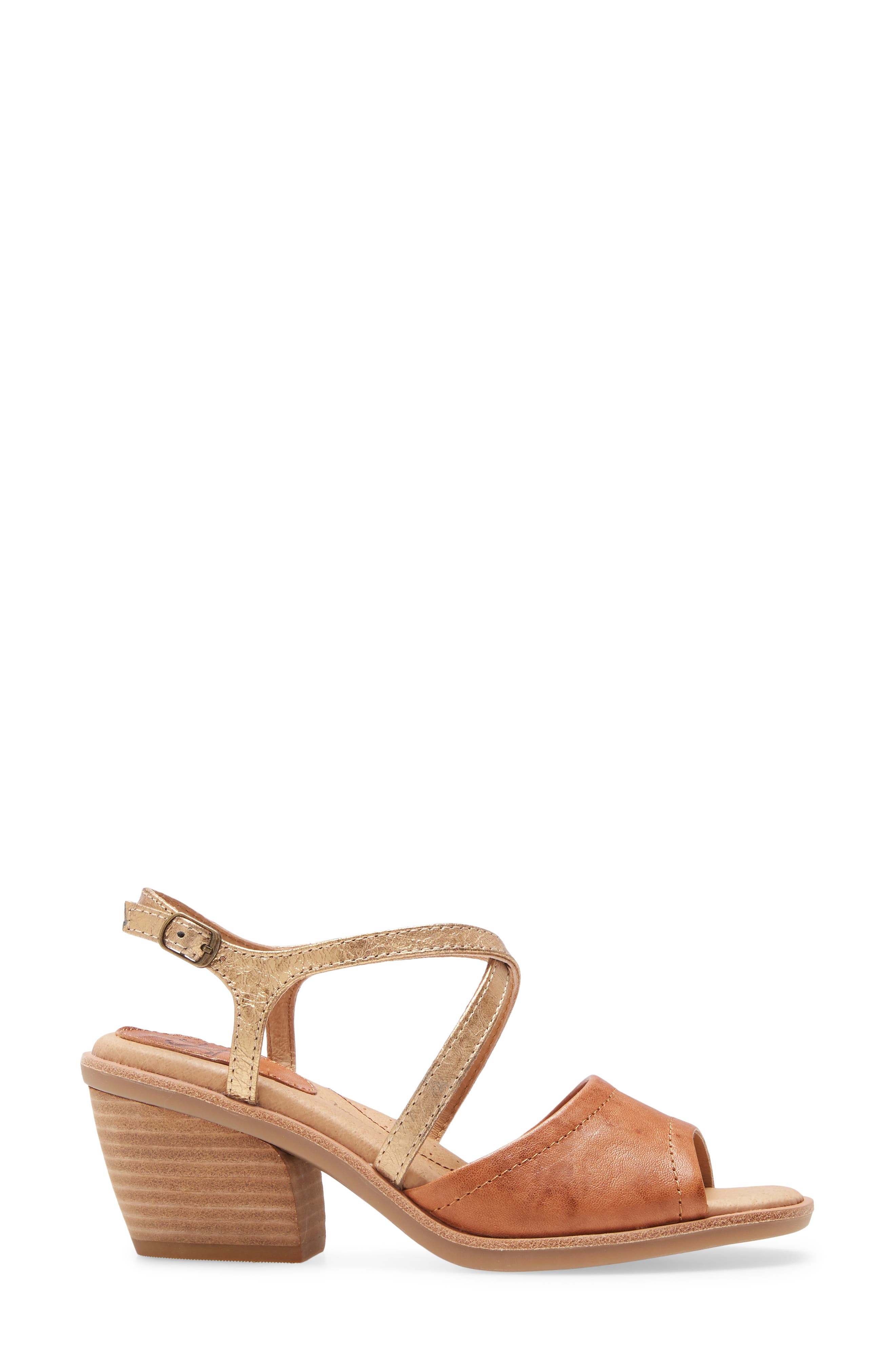 Piara Block Heel Sandal, Alternate, color, LUGGAGE/ GOLD LEATHER