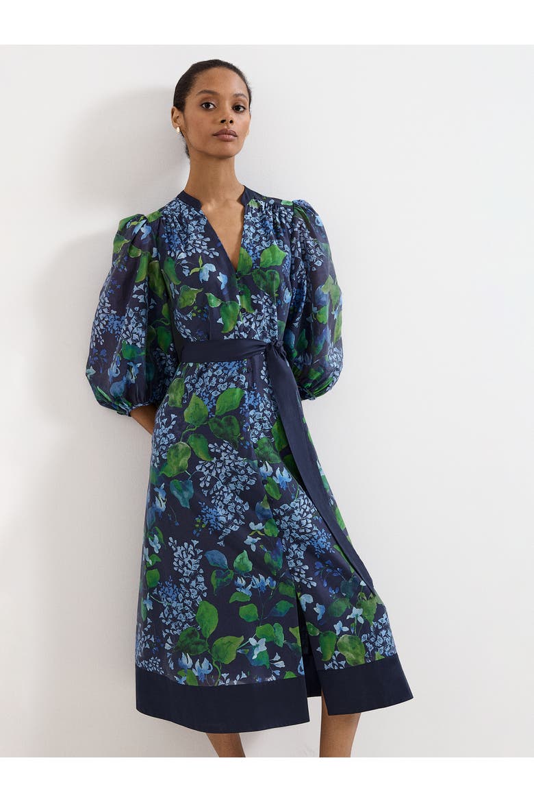 Nixie Printed Midi Wrap Dress, Alternate, color, Navy
