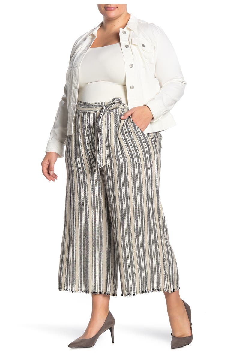 Caslon<sup>®</sup> Striped Linen Blend Crop Pants, Main, color,
