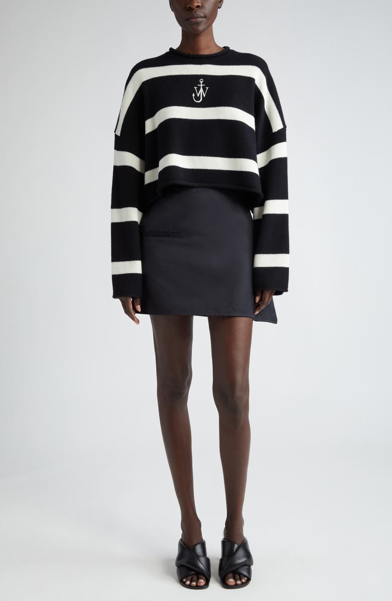 JW Anderson Anchor Logo Roll Neck Crop Cotton Sweater, Alternate, color,