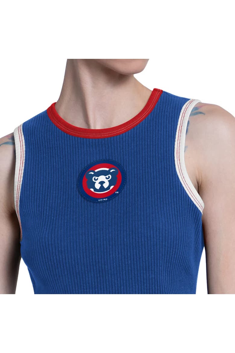 Women's Starter  Royal Chicago Cubs Cooperstown Play the Ball Crop Tank Top, Alternate, color, Royal