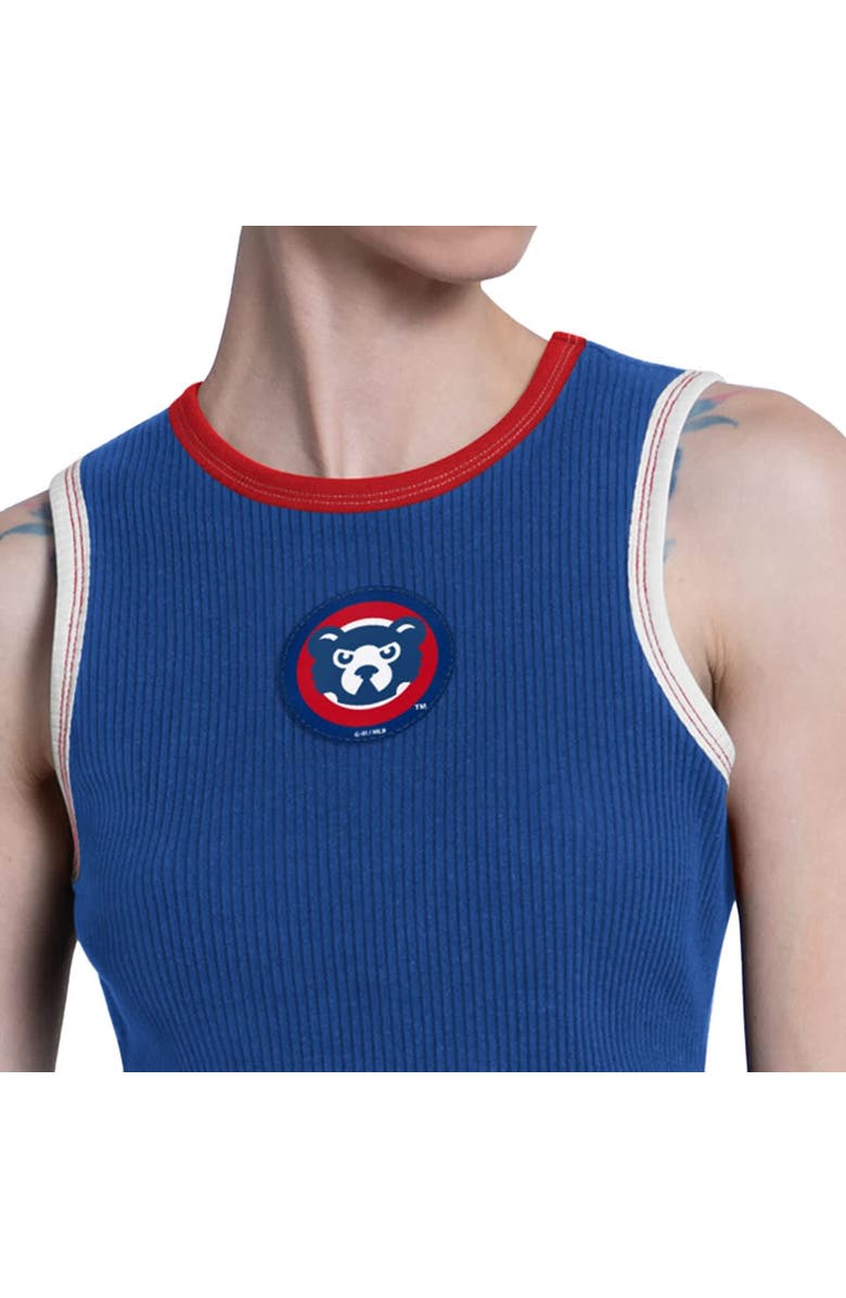 STARTER Women's Starter Royal Chicago Cubs Cooperstown Play the Ball Crop Tank Top, Alternate, color,