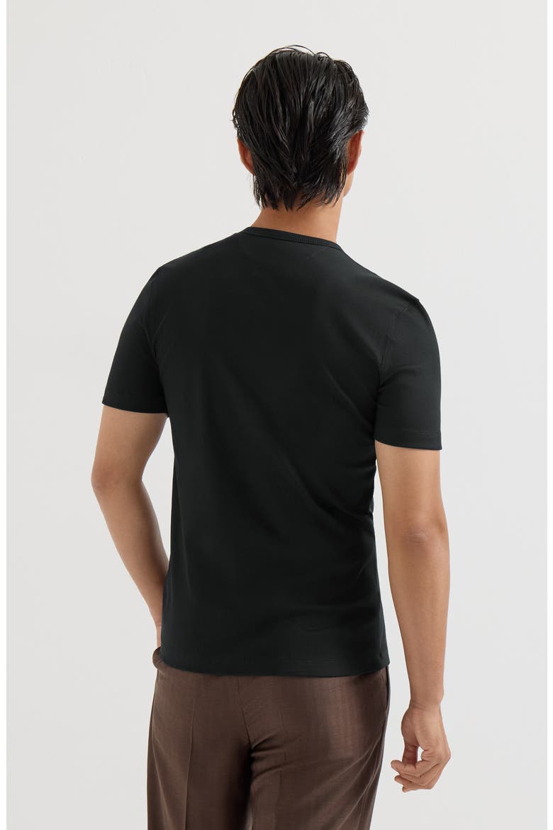 Stretch cotton and modal ribbed jersey crew neck T-shirt, Alternate, color, Black